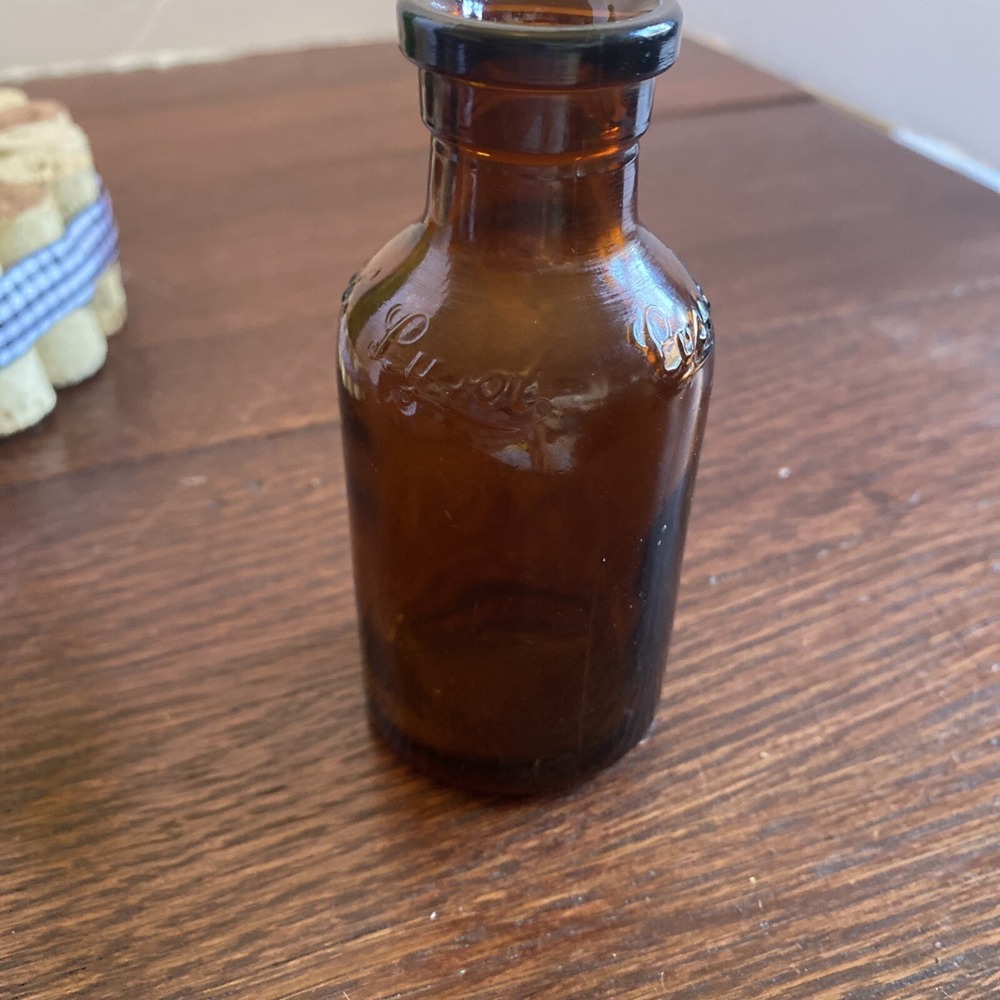 Vintage LYSOL Amber‎ Glass Bottle 4" tall
